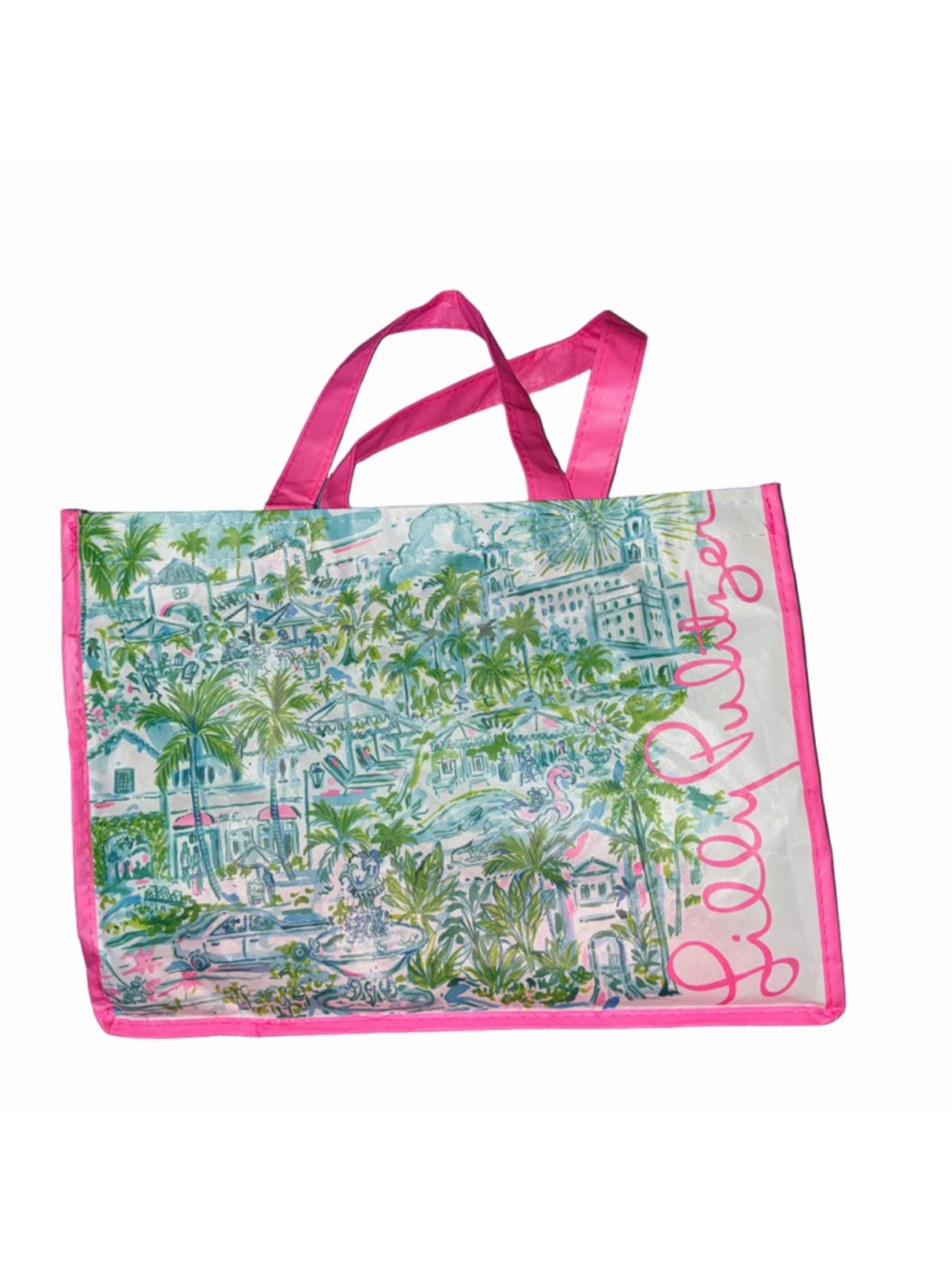 Women's Lilly Pulitzer Medium Reusable Shopping Tote Bag Pink White